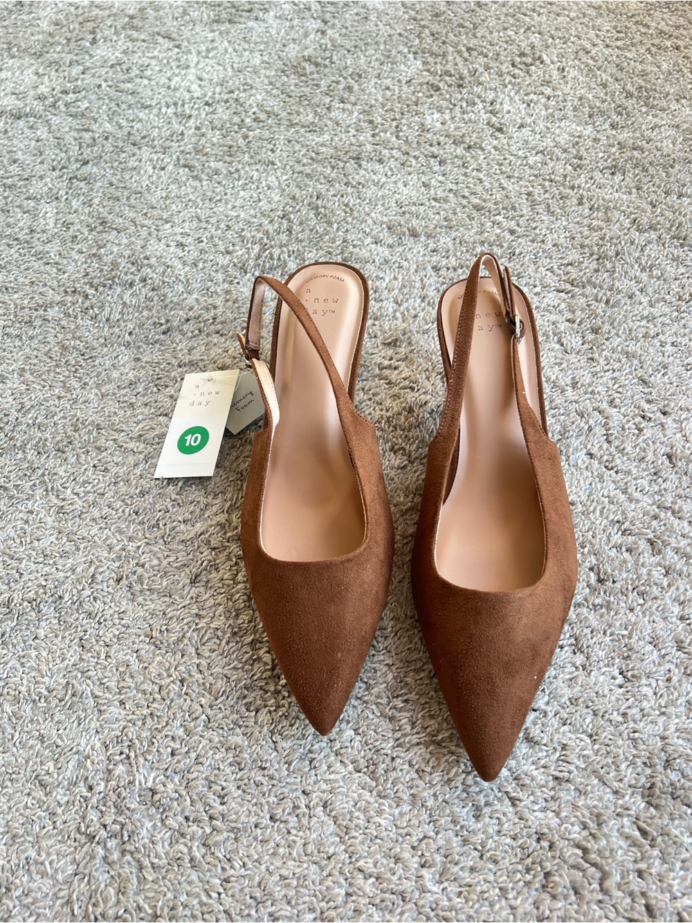 A New Day Brown Suede Pointed-Toe Slingback Flats. Size 10